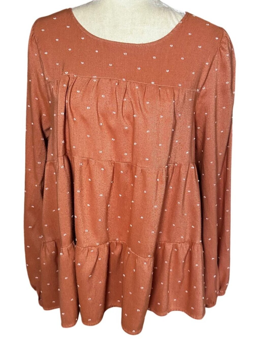 Perch by Blu Pepper Swiss Dot Ruffle Top Plus Size 1X Orange Long Sleeve